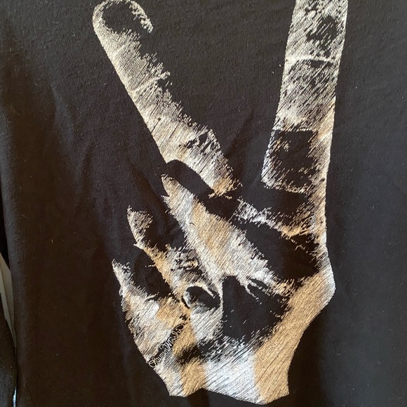 Peace sign appears painted in white. Thin over the head sweatshirt - Picture 2 of 12